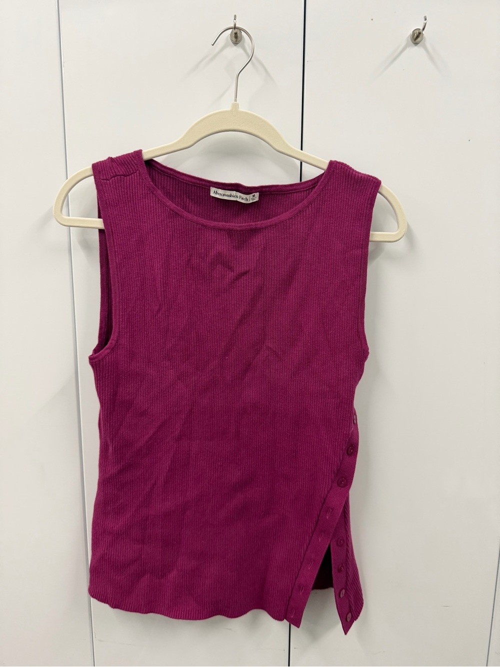 Abercrombie & Fitch Magenta Ribbed Tank with Side Buttons